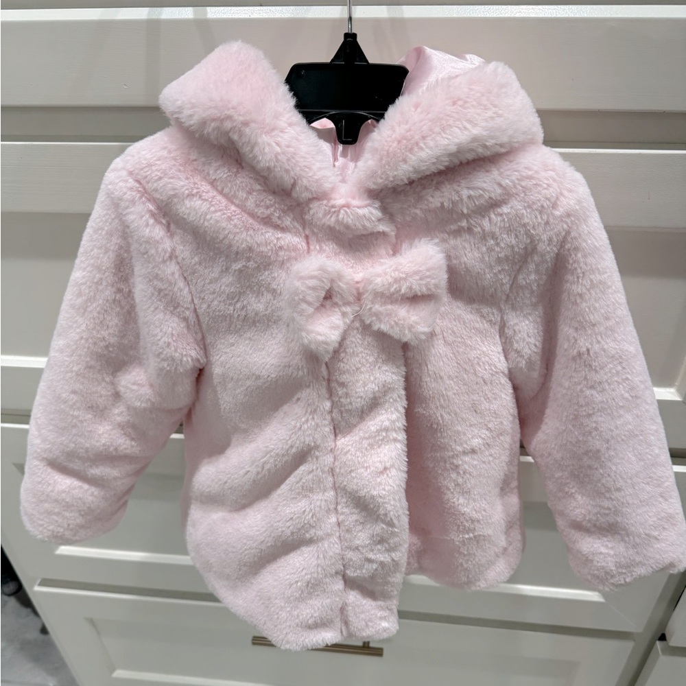 Pink girls dress faux fur coat